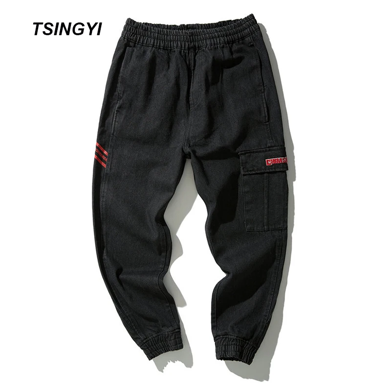 Tsingyi весенне-летние мужские джинсы в японском стиле, черные мужские шаровары для бега, джинсовые обтягивающие мужские джинсы, мужские тренировочные брюки