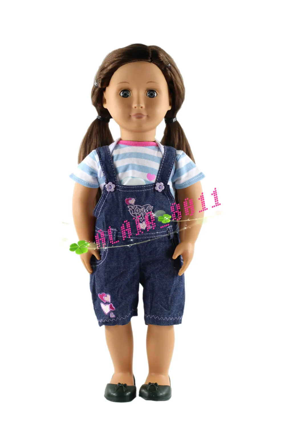 3 PCS Set Overalls+shirt+shoes Doll Clothes for 18'' American Girlin Dolls Accessories from