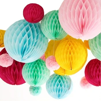 

Promotion Wedding Decoration 5pcs 10''(25cm) Tissue Paper Balls Honeycomb Ball Flower Lantern Birthday Party Hanging Decoration