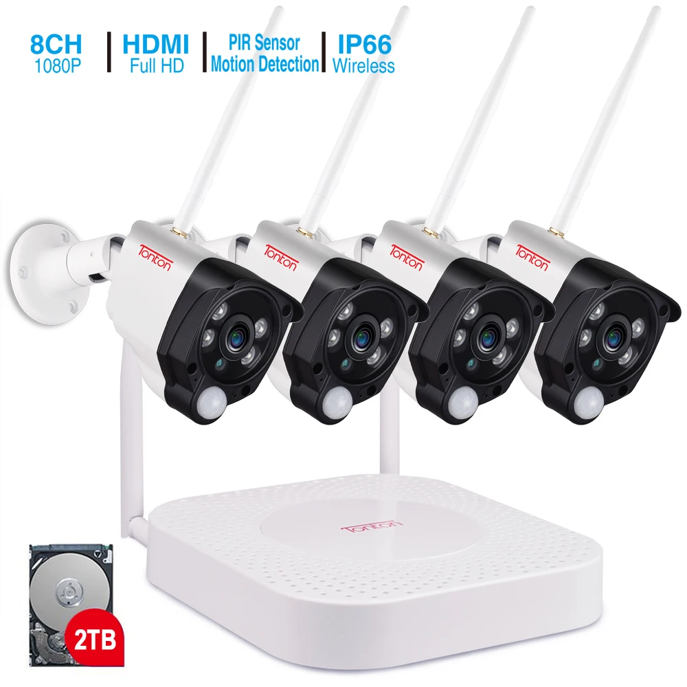 Tonton 8CH 1080P Smart Home Security IP Camera Audio Recording PIR Sensor 2T HDD Wireless CCTV System NVR Video Surveillance Set