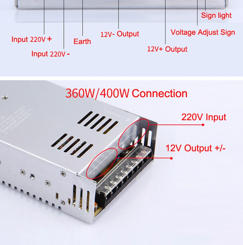 12 В светодиодный полоски Питание 25W60W100W150W300W360W400W600W-Водонепроницаемый трансформатор 220 В преобразование до 12 Напряжение