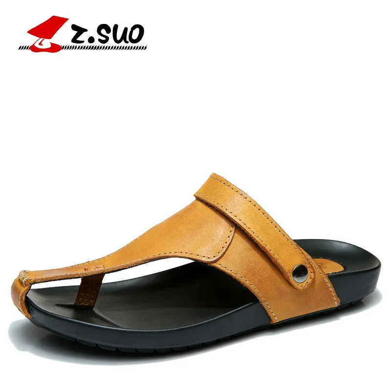 Z. SUO Mann Sommer Leder Flip Flops 100% Echtem Leder Oberen Z. SUO Mann Sommer Leder Flip Flops 100% Echtem Leder Oberen