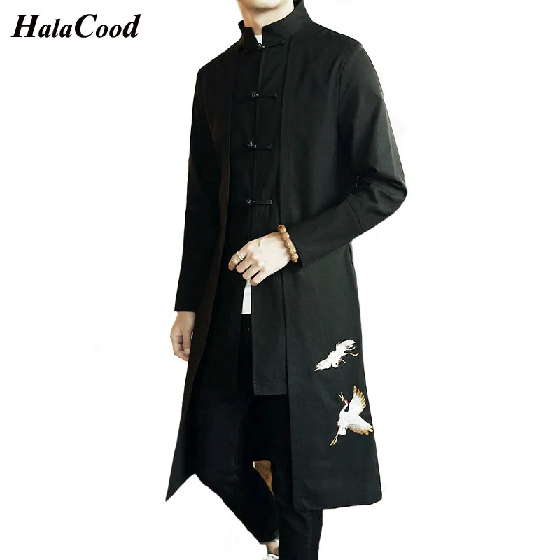 

Chinese Style Trench Men's Retro Ethnic Style Tang Suit Jacket Men's Long Coat Section Windbreaker Spring Large Size Embroidery