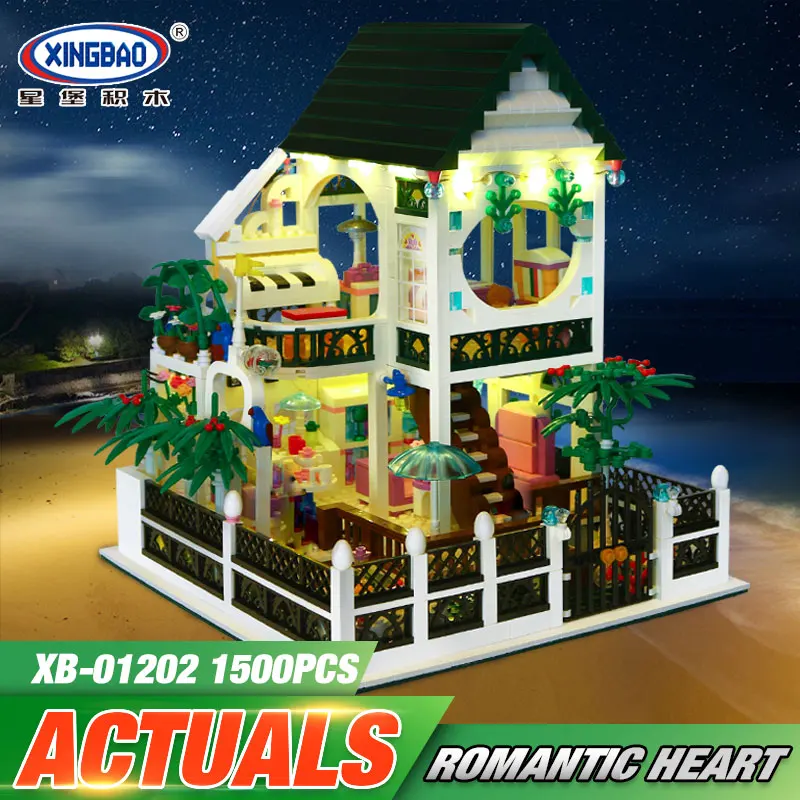 

XingBao 01202 1500Pcs the Romantic Heart Set with Light USB Building Block Bricks Educational Toys as Valentine's Day present
