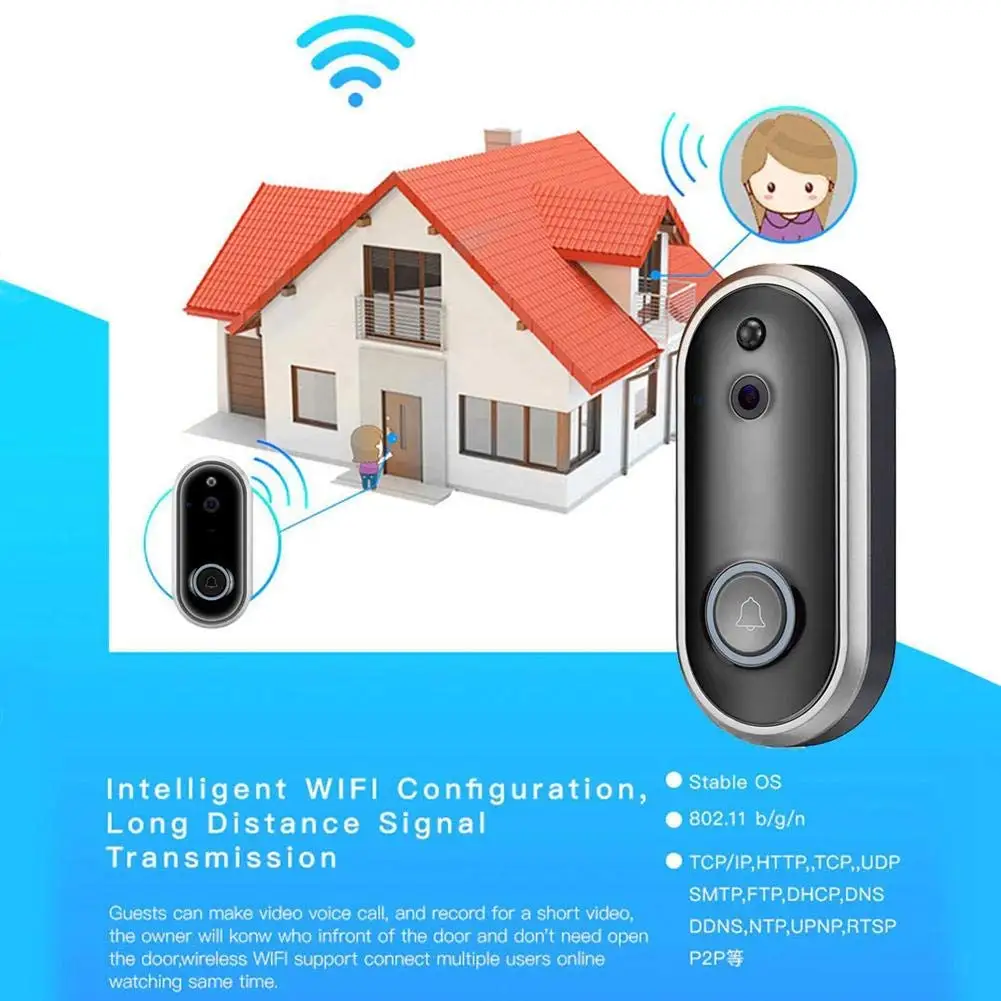 

1080P/720P WiFi Ring DoorBell Smart Wireless Security HD Visual Intercom Recording Video Door Remote Home Security Night Vision