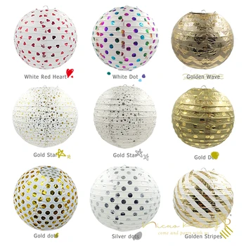 

Nicro 5Pcs 25cm 7 Color Hot Stamping Foil Gold Round Paper Lanterns Lamp Round for Wedding Birthday Party Decor&Event Supplies