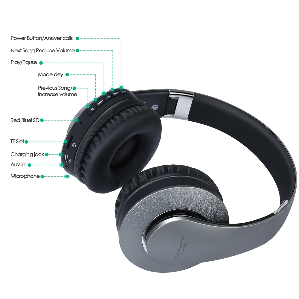 ALWUP Беспроводной наушники Bluetooth гарнитура музыке стерео наушники для сотового телефона ПК игр с микрофоном MP3 плеер FM