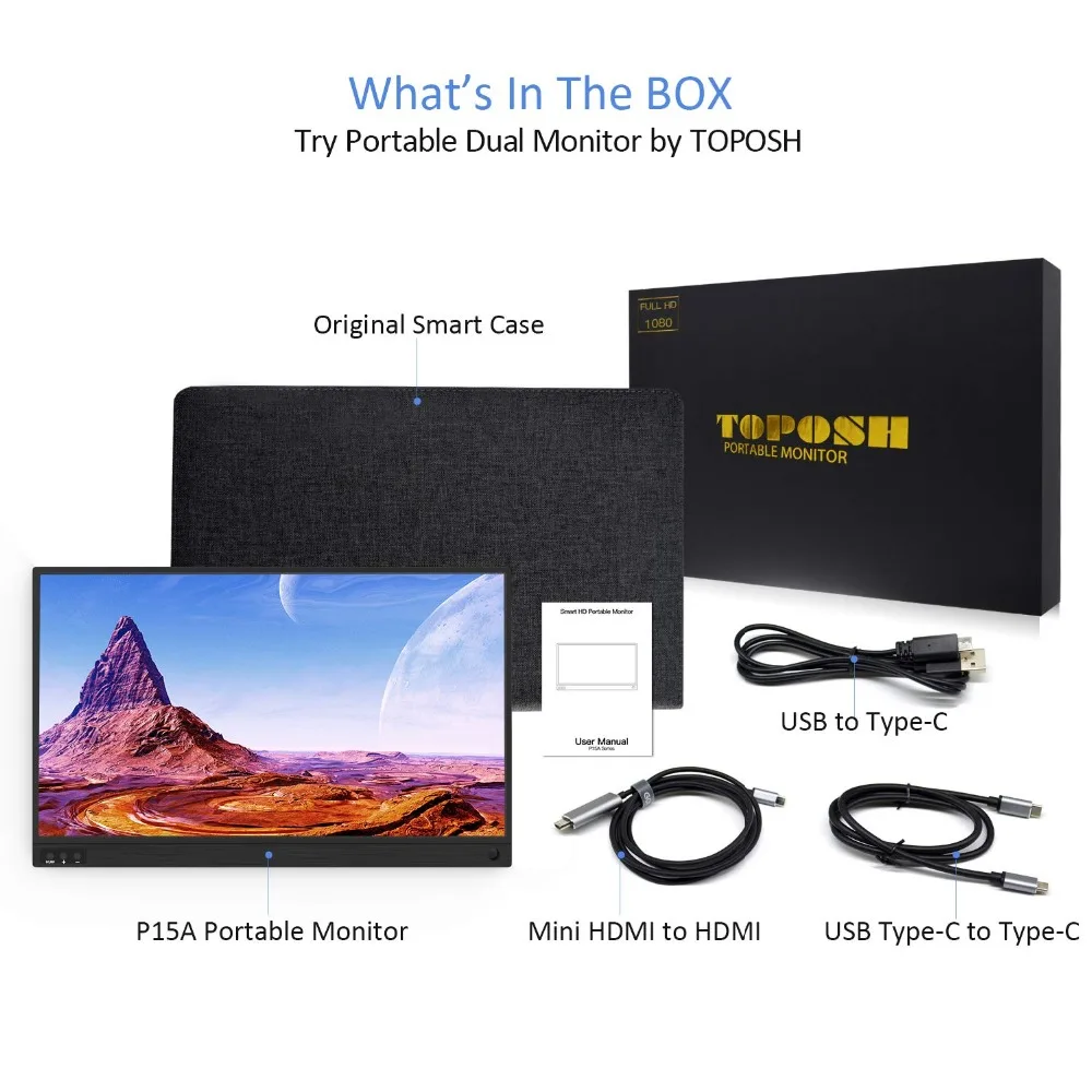 

Portable gaming Monitor 15.6" USB Type-C Full HD 1080 IPS LCD Monitor Built-in Dual Speakers without battery without touch