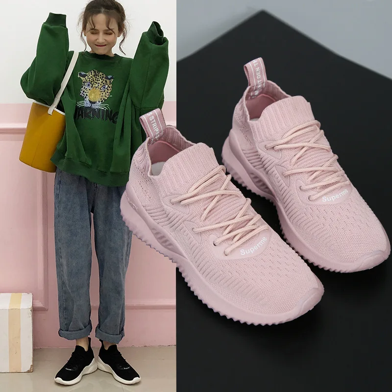

Ins Korean version women's shoes spring 2019 fashionable new flying knitting sports leisure running baskets femme