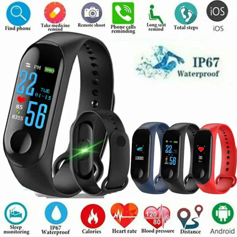 

Brand New 2019 Smart Band Watch Bracelet Wristband Fitness Tracker Blood Pressure Heart Rate M3 Unisex Hot arrival Smart Watches