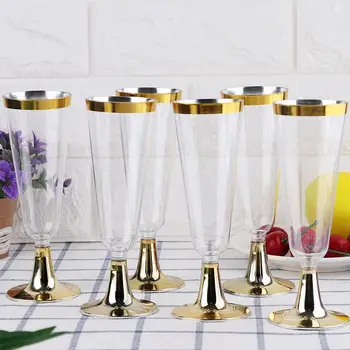 

6Pcs/Set Disposable Plastic Red Wine Glass Wedding Toasting Champagne Flutes Glasses Drink Cup Party marriage Wine decoration
