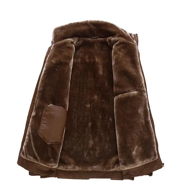 Меховой воротник Искусственная кожа куртка Для мужчин зимние теплые Толщина флис Искусственная овчина натуральная кожа пиджак мужской