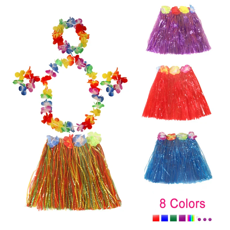 5 шт./компл. Пластик волокна для детей; праздничные вечерние Танцы платье Гавайский пляжный Юбка для танца \"хула\" Гавайские травяные костюм с юбкой с цветочным рисунком