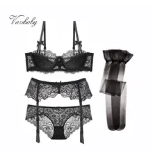 Varsbaby сексуальный кружевной бюстгальтер+ трусики+ подвязка+ чулки 4 шт./лот размера плюс для женщин