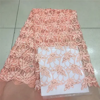 

African Lace Fabric High Quality Lace nigerian lace fabric 2018 high quality lace With Beaded for wedding dress XC8-60