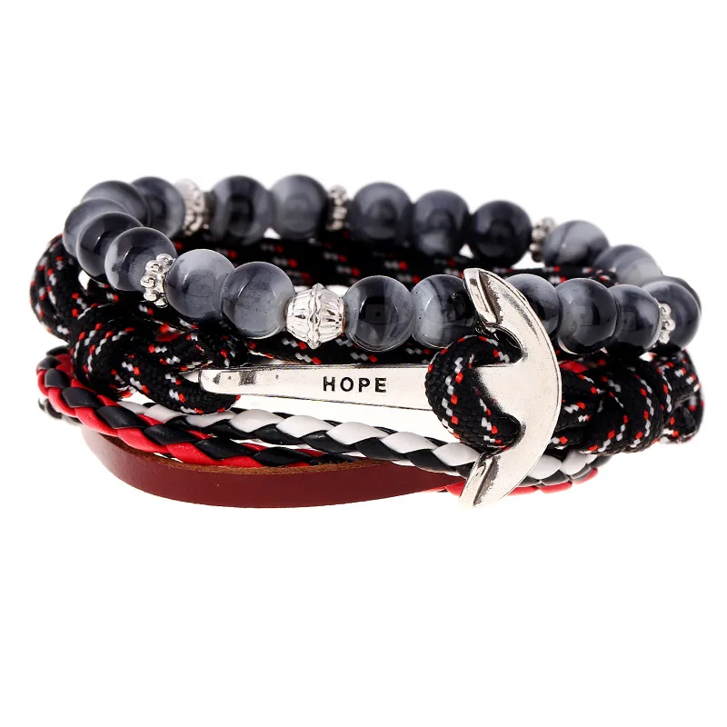 Navy Wind Simple Retro Weaving Bows Cow Leather Bracelet Rope Multi-layer Set Nautical Style Popular | Украшения и аксессуары