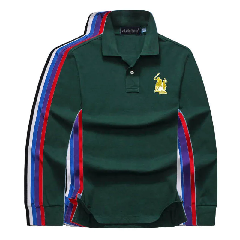 

100% Cotton 2019 Men's long sleeve polos shirts Plus size XS-4XL casual mens lapel horse polos shirts fashion brand mens tees