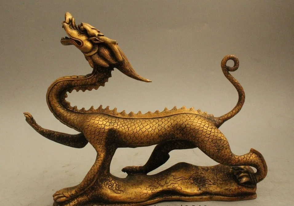 

8"Lucky China Pure Bronze Chinese Zodiac Animal Year Of Myth Dragon Statue