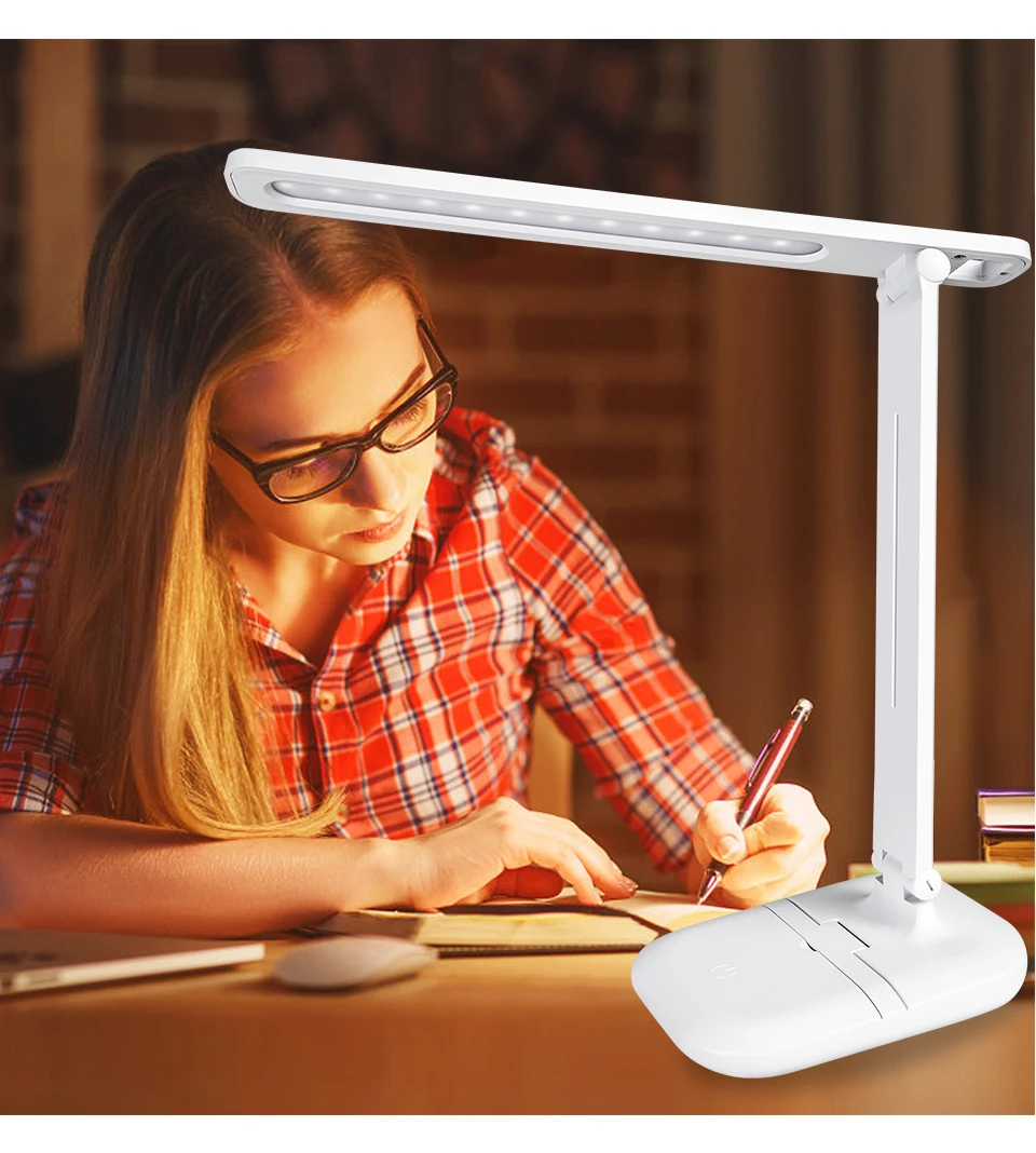 Складная Настольная лампа с сенсорным выключателем и защитой глаз, настольная лампа, 3 режима интенсивности, книжный светильник, перезаряжаемый, USB светодиодный, настольные лампы