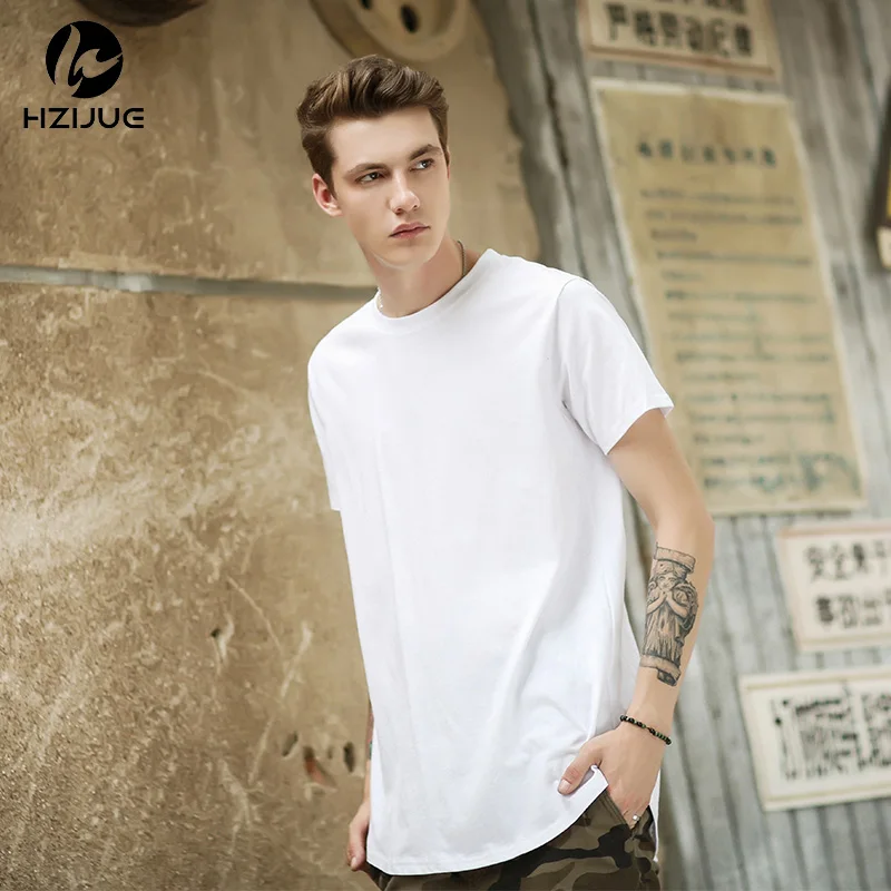 

HZIJUE 2018 Hot Fashion Men Hip Hop Swag Long T Shirt Oversized High Street Tops Tees Casual Tyga Extended Kanye T-shirt