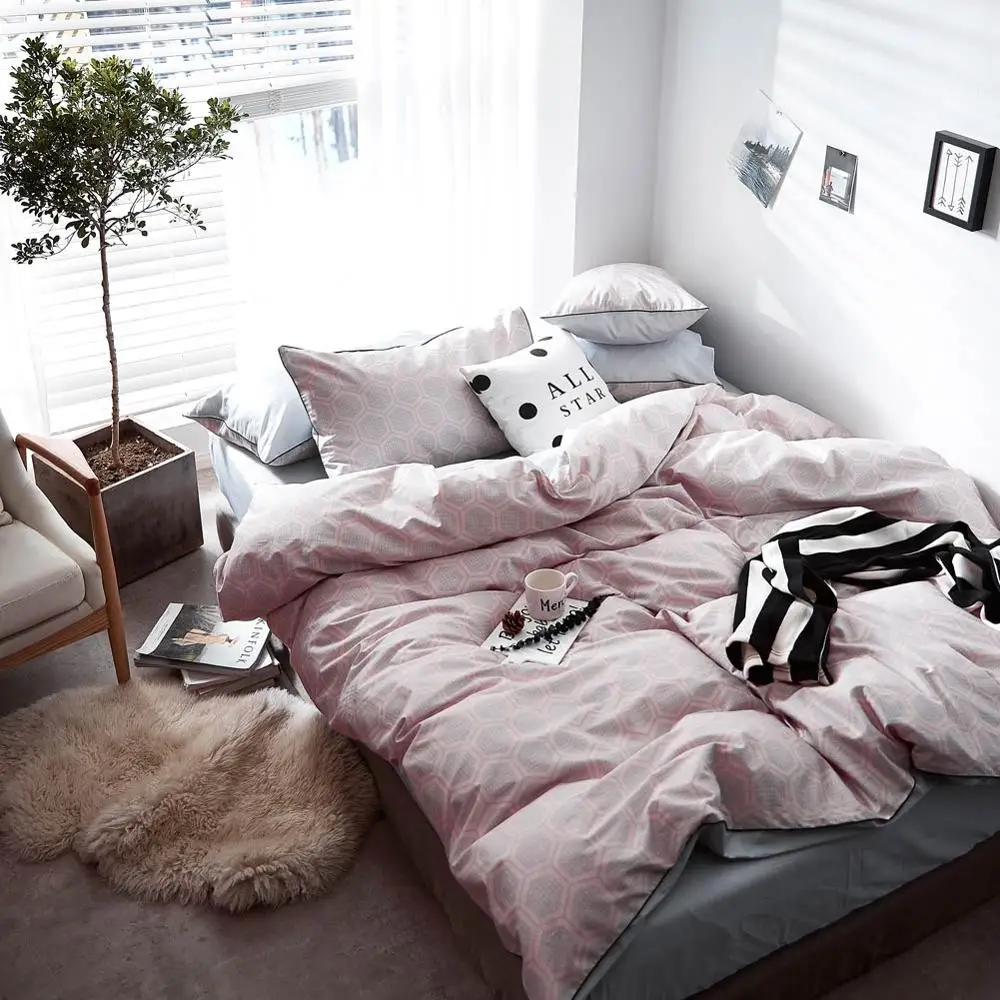 

2019 Fashion Pink Geometric Bed Cover Duvet Cover Set Cotton Bedding Set Bedlinens Twin Queen King Flat Sheet Fitted Sheet