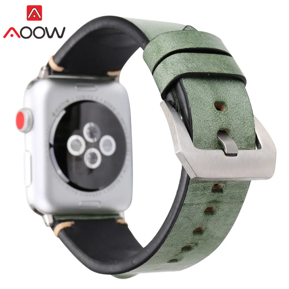 Зеленый кожаный ремешок для Apple Watch 40mm 44mm 38 мм 42 мм глаза деко запасной браслет ремешок Ремешок для iwatch 1 2 3 4