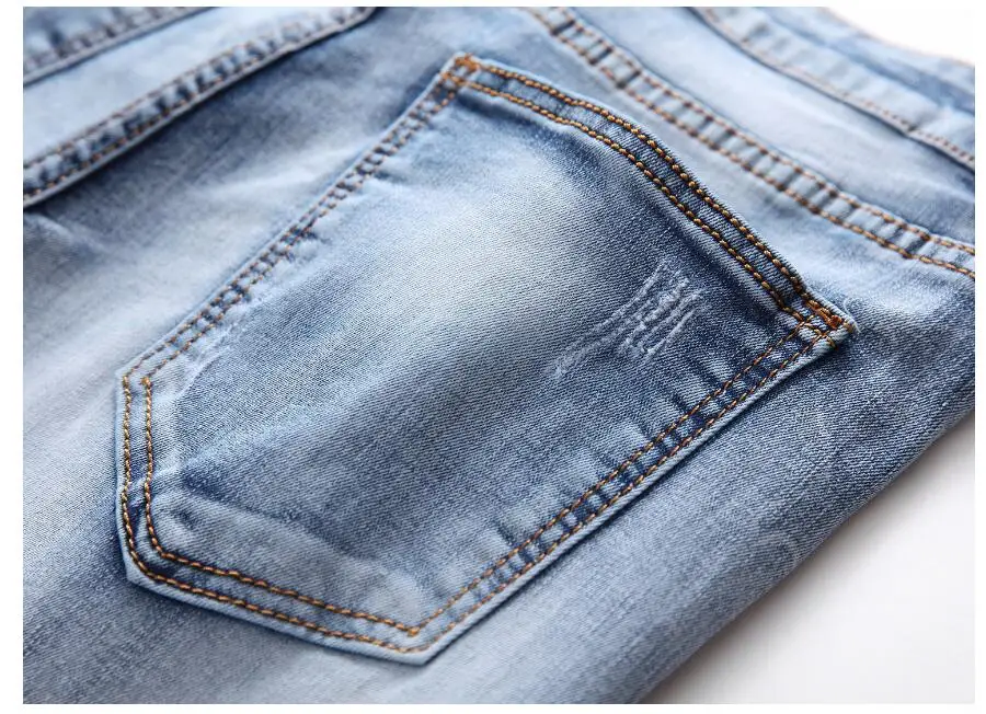 Для мужчин летние короткие джинсы мото Байкер джинсовые шорты новая мода прямые шорты из джинсовой ткани хорошее качество стрейч короткие