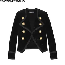 Высокое качество подиум для женщин Зубчатый воротник короткая куртка пальто осень зима двубортный костюм женский бархат черный тонкий пиджаки