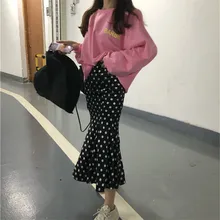 Осенняя Женская юбка с высокой талией, в горошек, в стиле русалки, для похудения, облегающая длинная юбка, универсальная женская юбка