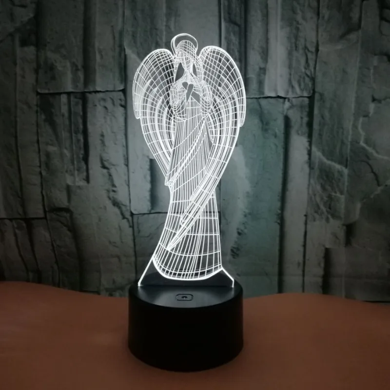 Colorful Touch Led Night Light 3d Illusion USB Atmosphere Table Lamp for Children Baby Kids Gift Bedside Bedroom Angel