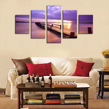 

Unframed 5 Panels Purple Sea View Canvas Print Painting Modern Canvas Wall Art for Wall Pcture Home Decor Artwork