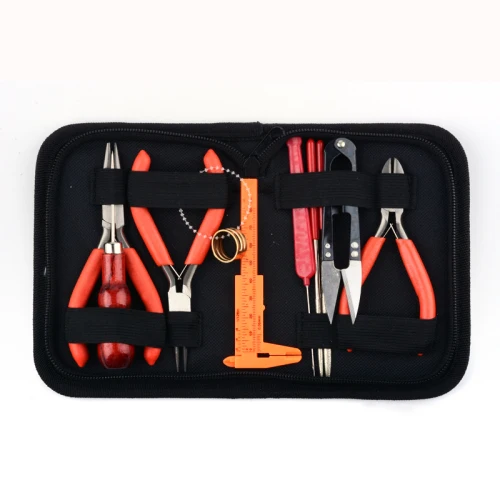 10Pcs 155x115x30mm DIY Ювелирные наборы инструментов для изготовления ювелирных изделий, Набор плоскогубцев, с кусачками, ножницы, рулетка, булавки, пинцет для бисероплетения F80 - Цвет: 10Pcs 155x115x30mm