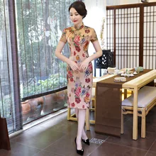 Plus Size M-XXXL Chinese Style Dress Women’s Traditional Satin Qipao Sexy Cheongsam Spring Autumn Flower Dresses