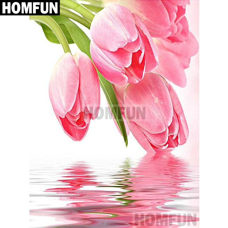 

HOMFUN Full Square/Round Drill 5D DIY Diamond Painting "Pink tulip" Embroidery Cross Stitch 5D Home Decor Gift A02125