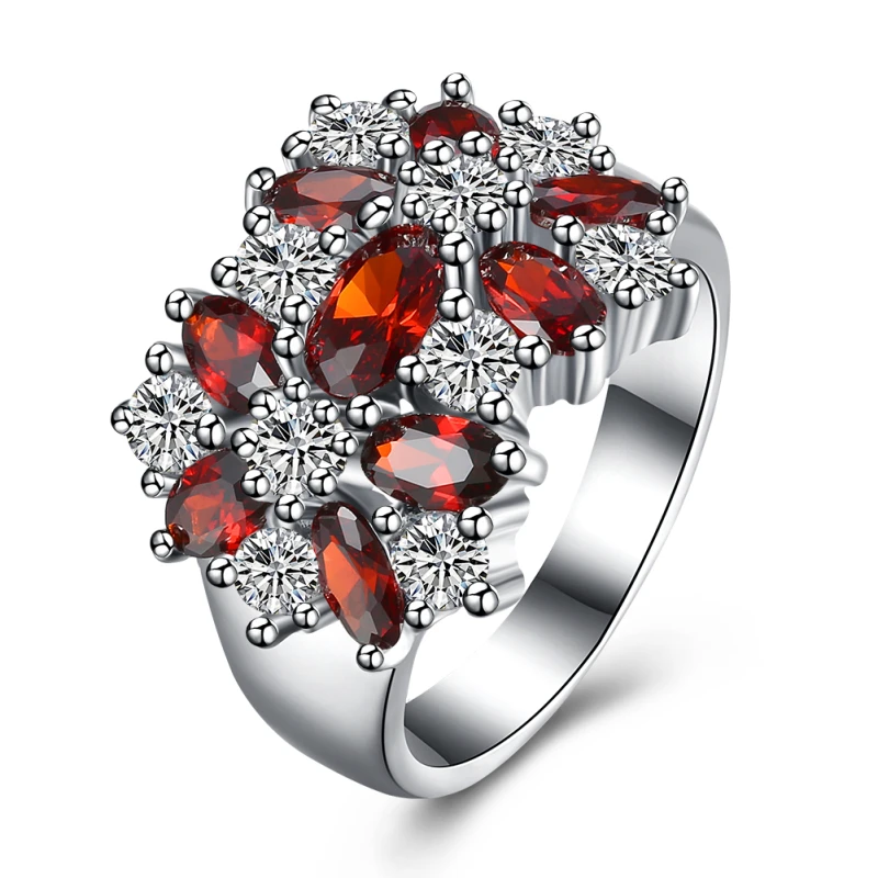 

Garilina fashion jewelry trinket Red CZ Ring for women Silver Fille Wedding bands Anniversary flower Ring R2173