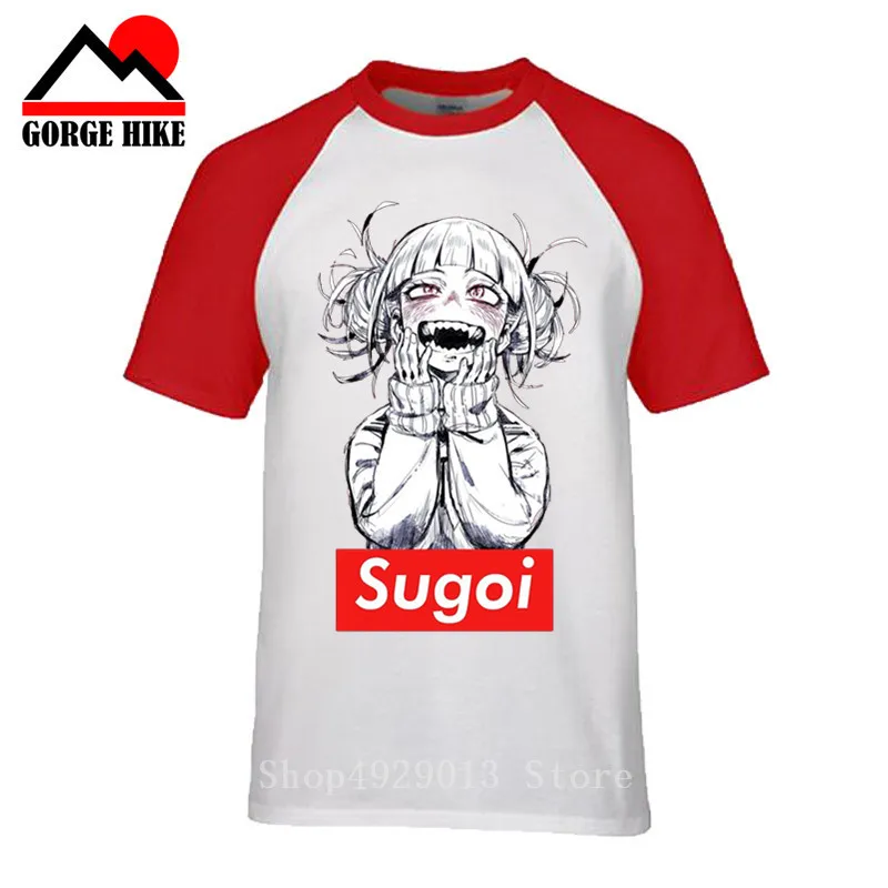 

Japan Ahegao anime Sugoi himiko Men's Funny T-shirt Boku No Hero Academia T shirt men manga tshirt cartoon Waifu Tee