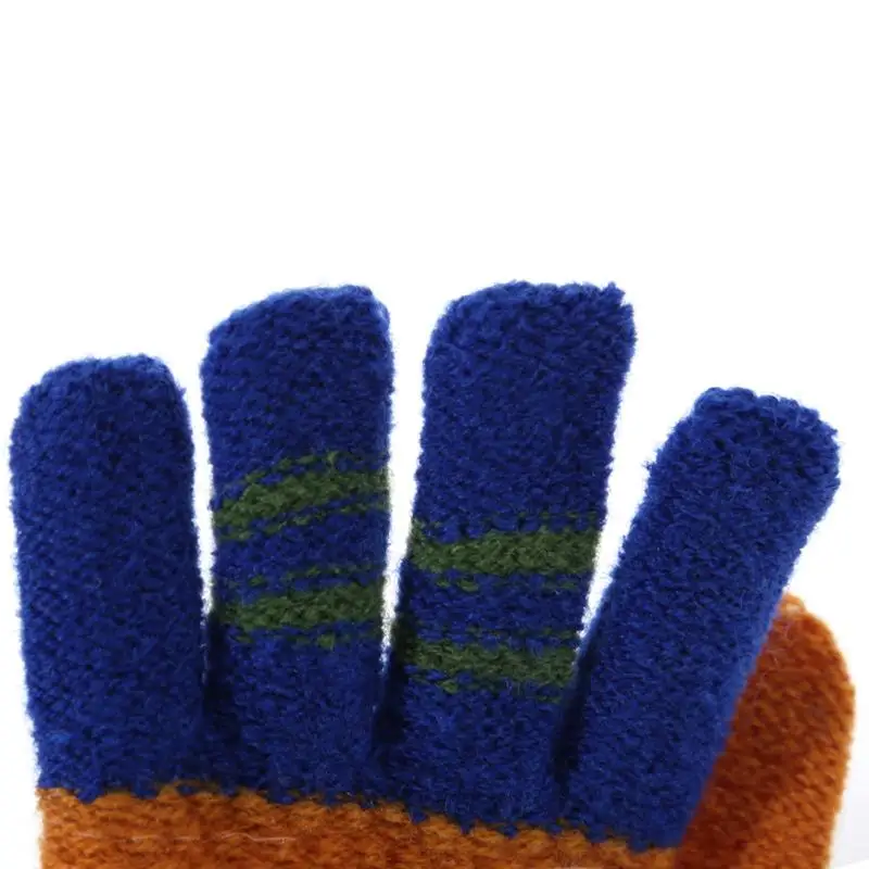 Зимние теплые детские перчатки, хлопковые детские теплые вязаные эластичные варежки для девочек и мальчиков, лоскутные Детские эластичные варежки, перчатки на палец
