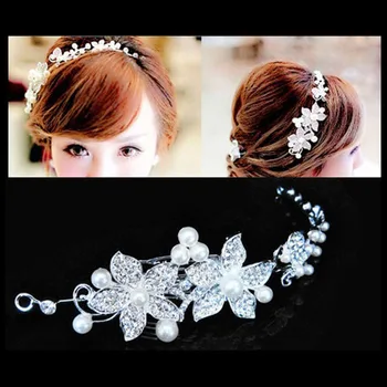 Korean Wedding Headband Dress Hair Accessories Vine White Crystal Bride Headdress Hand Bridal Bridesmaid Hair Jewelry Forehead