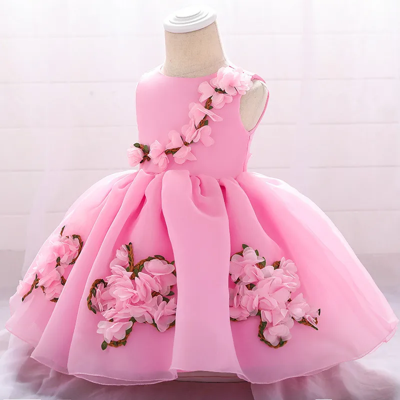 

Newborn Baby Girl Dresses Elegant Pegeant Flower Baby Christening Gowns 1 Year Birthday Dress Vestido Infantil 0-24 Month