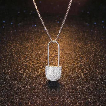 

AAA Quality Full Pave Premium Zircon Lock Buckle Pendant Charms Sterling Silver Necklace for Women