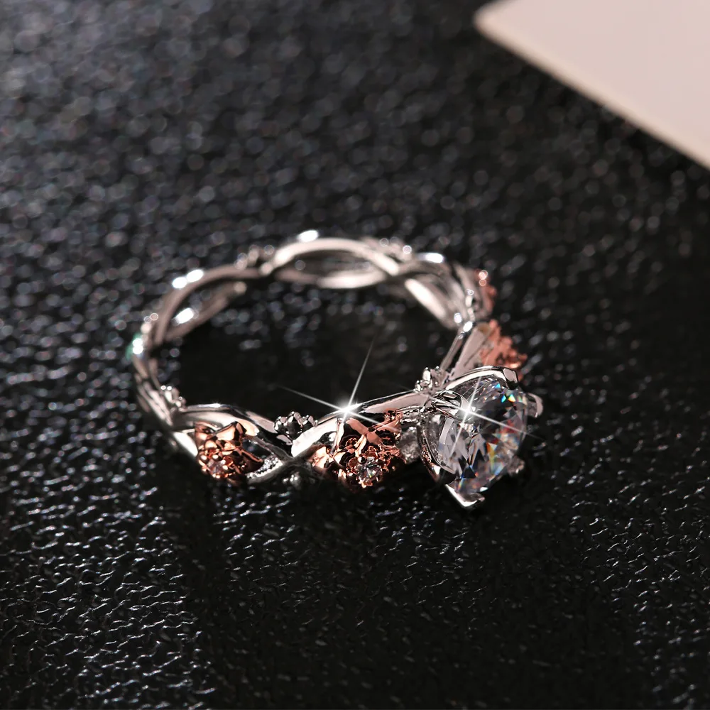 Набор из 2 предметов, свадебные кольца с кристаллами, стразы, кольца для женщин, бесконечность, роза, кольцо, полный размер, anillos mujer, серебряный цвет