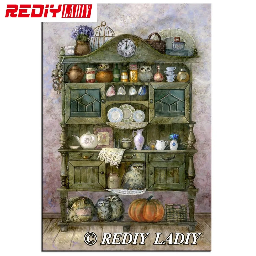 

REDIY LADIY Diamond Embroidery Kitchen Shelf Diamond Painting Full Square Rhinestone Cross Stitch Mosaic Needlework Home Decor