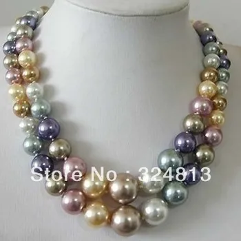

hot 2 Row 8--14MM South Sea Multicolor shell pearl Necklace #1289