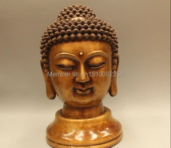 

14" Tibet Buddhism Bronze Shakyamuni Amitabha Buddha Head Bust Statue Sculpture