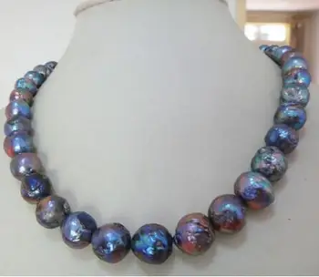 

HUGE 18"12-14MM AUSTRALIAN SOUTH SEA GENUINE SILVER GRAY MULT PEARL NECKLACE 925 silver