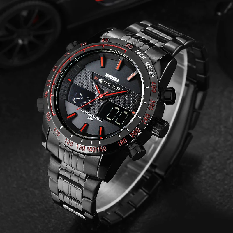 

2019 New Skmei Brand Men Sports Watches Luxury military Full Steel Fashion Casual LED Digital Quartz Watch Dive Wristwatches