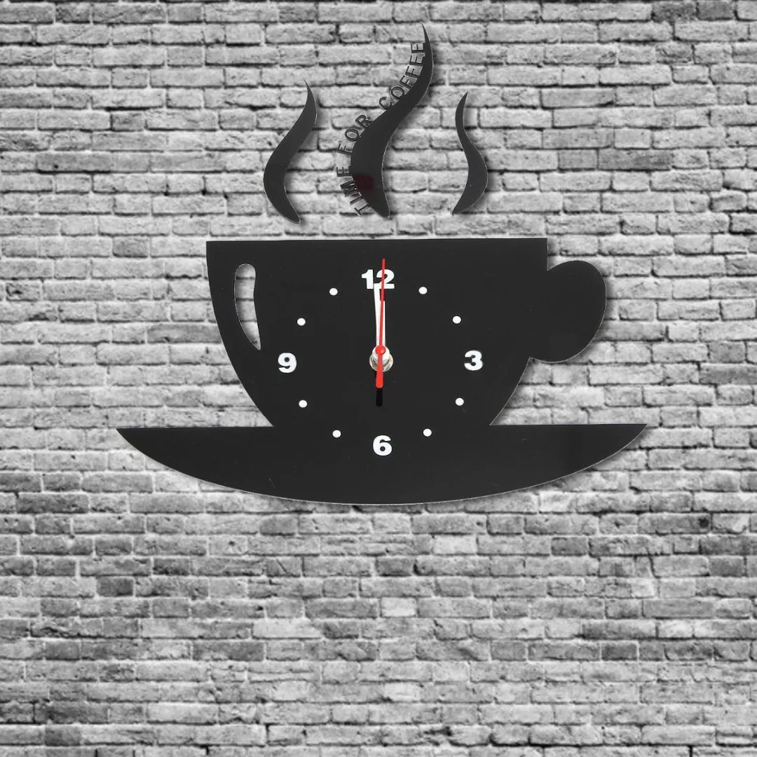 JX-LCLYL 3D DIY Mirror Wall Clock Home Decor Creative Modern Design Acrylic  Coffee Cup Living Room Decorative Time for Coffee