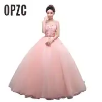 Colored wedding dress 2017 New Korean Style Sexy V Neck Lace Flower Pink Princess Gowns For Paty Studio Photo vestido de noiva