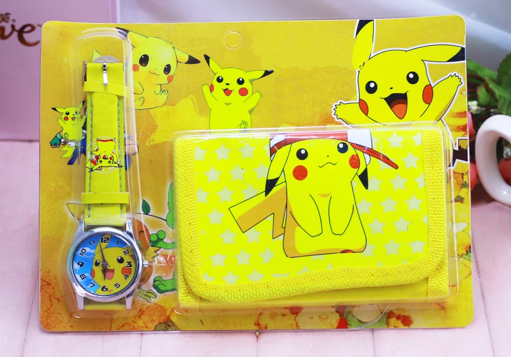 

1pcs Hot sale! New Lot Pikachu sets cartoon kids part Set watch Wristwatch and wallet purse