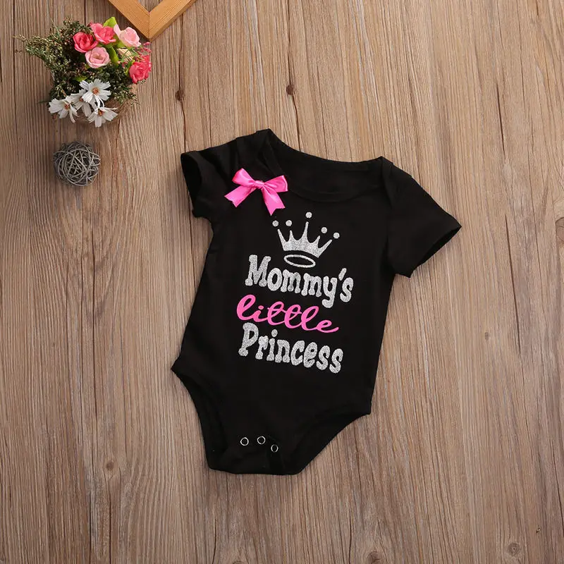 Комбинезоны для новорожденных девочек; комбинезон одежды снаряжение для маленьких детей; комбинезон с короткими рукавами для мамы и принцессы с бантом и буквенным принтом